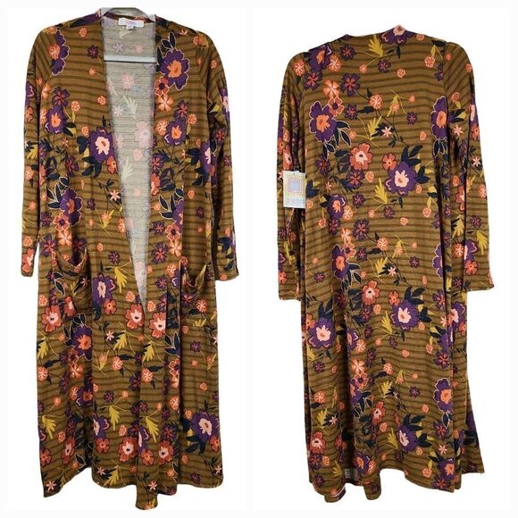 LuLaRoe NWT Sarah Cardigan Copper Floral Knit Long Duster Sweater Jacket M 10/12 - Picture 2 of 11